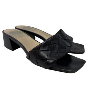 Vince Camuto Low Block Heel Slide Sandals Womens Size 7 Woven Black Leather